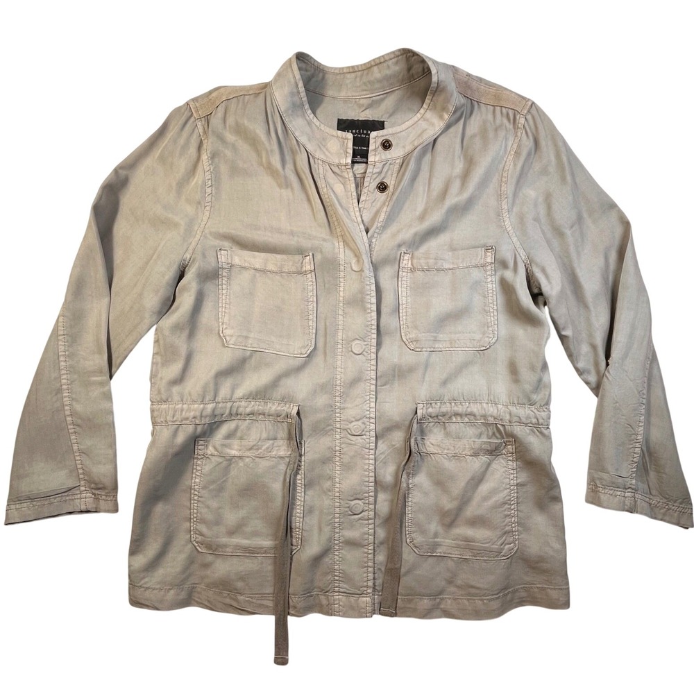 Sanctuary Womens XL Utility Jacket Lyocell Light Beige Military Cargo Safari